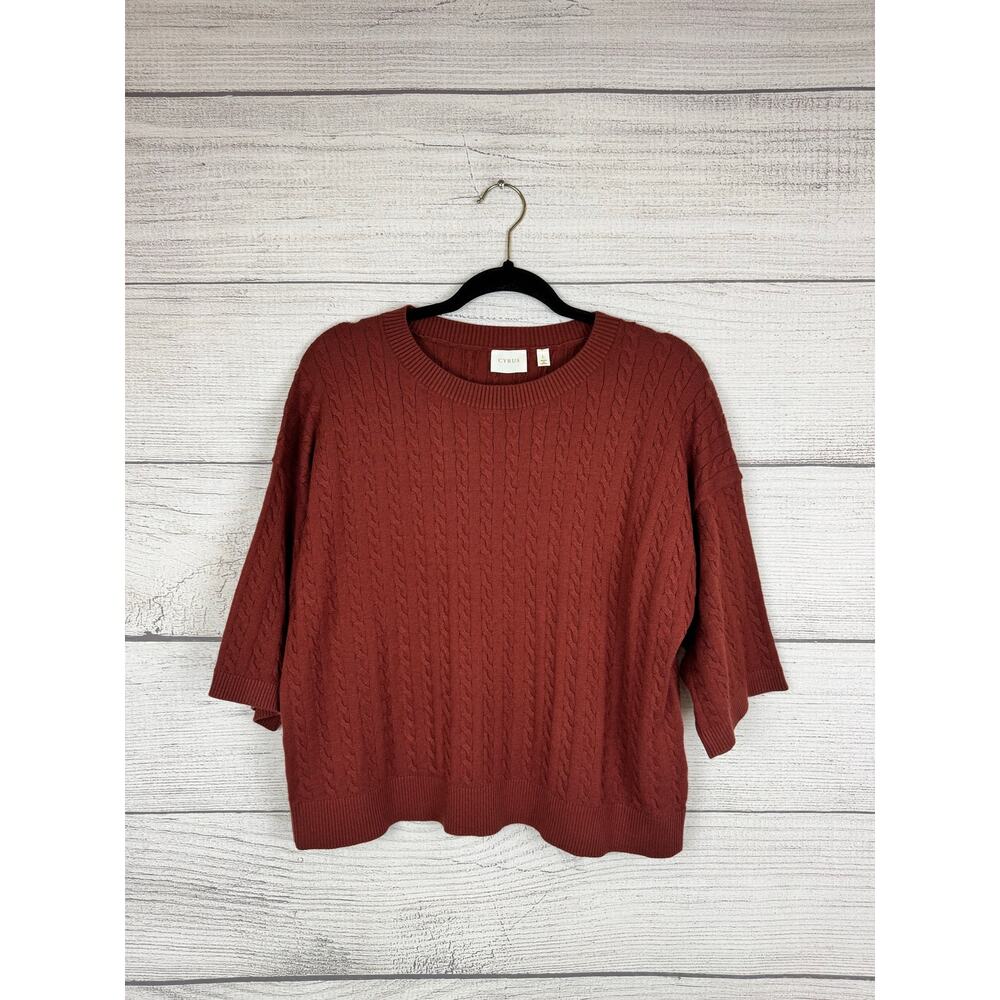Cyrus Women's Brown Rust Knit Short Sleeve Sweater Top Size Large
